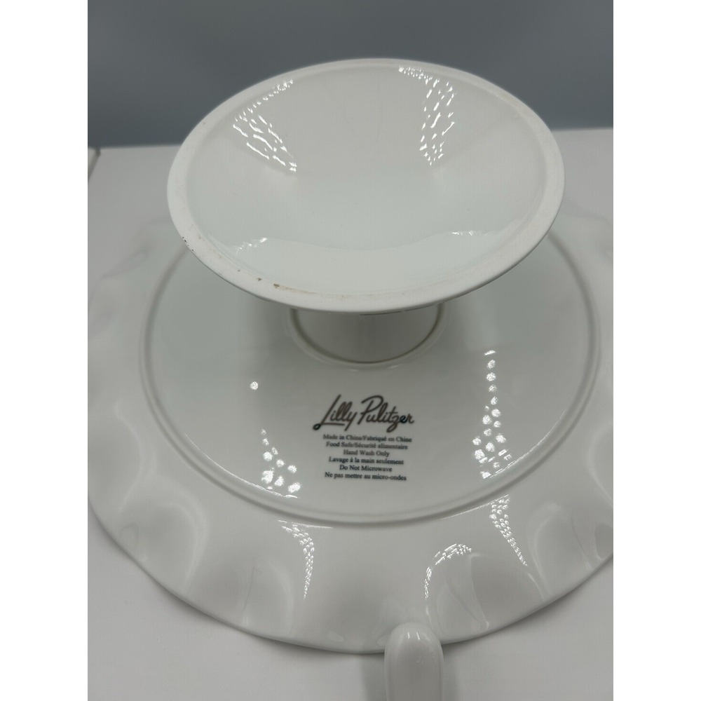 Lilly Pulitzer 017521 12in Ceramic Cake Stand & Knife Set Green/White Floral - Picture 10 of 10